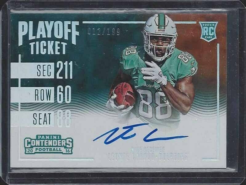 LEONTE CARROO 2016 CONTENDERS PLAYOFF TICKET VARIATION ON CARD AUTO RC #D 57/199