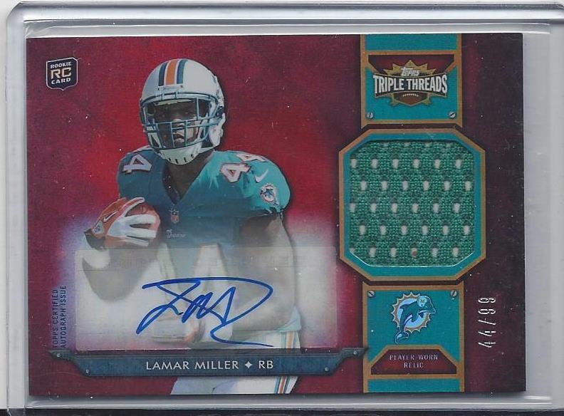 1/1 LAMAR MILLER 2012 TRIPLE THREADS JERSEY AUTO RC #D 44/99 ( HIS JERSEY #44! )