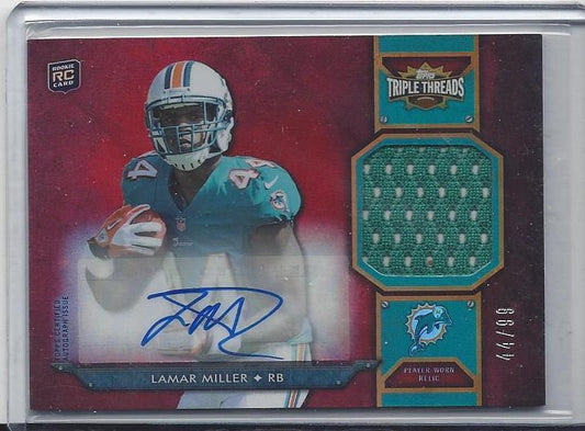 1/1 LAMAR MILLER 2012 TRIPLE THREADS JERSEY AUTO RC #D 44/99 ( HIS JERSEY #44! )