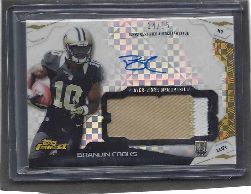 1/1 BRANDIN COOKS 2014 TOPPS FINEST XFRACTOR JUMBO PATCH AUTO RC #D 14/15 JSY#14