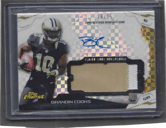1/1 BRANDIN COOKS 2014 TOPPS FINEST XFRACTOR JUMBO PATCH AUTO RC #D 14/15 JSY#14