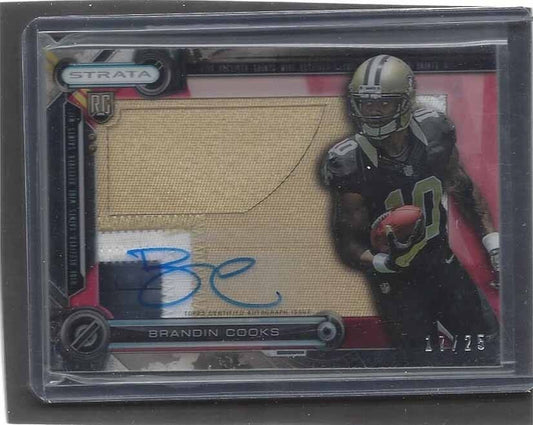 BRANDIN COOKS 2014 TOPPS STRATA CLEAR CUT RED JUMBO PATCH ON CARD AUTO RC #D /25
