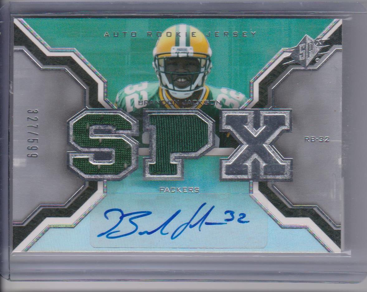 BRANDON JACKSON 2007 SPX PACKERS DUAL JERSEY AUTO RC #D 327/599