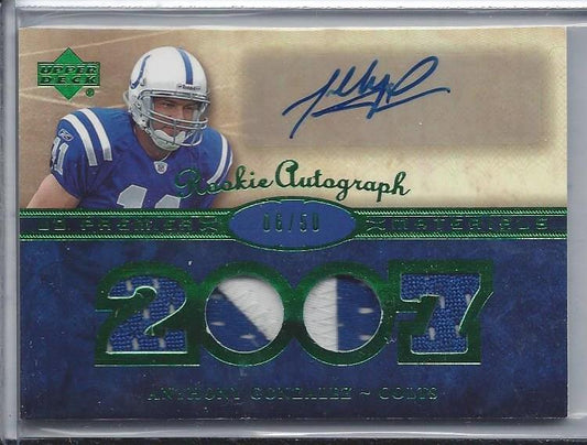 ANTHONY GONZALEZ 2008 UD PREMIER GREEN QUAD COLTS PATCH AUTO RC #D 6/50