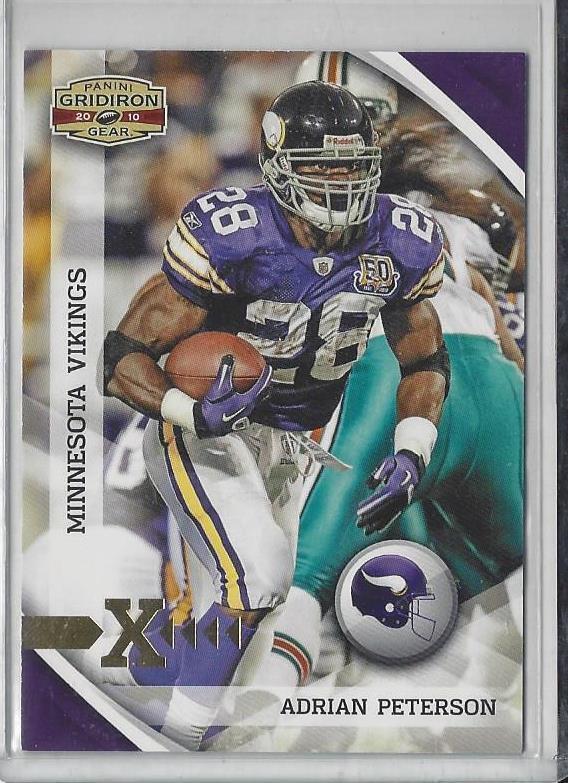 ADRIAN PETERSON 2010 GRIDIRON GEAR X GOLD PARALLEL #D 2/100