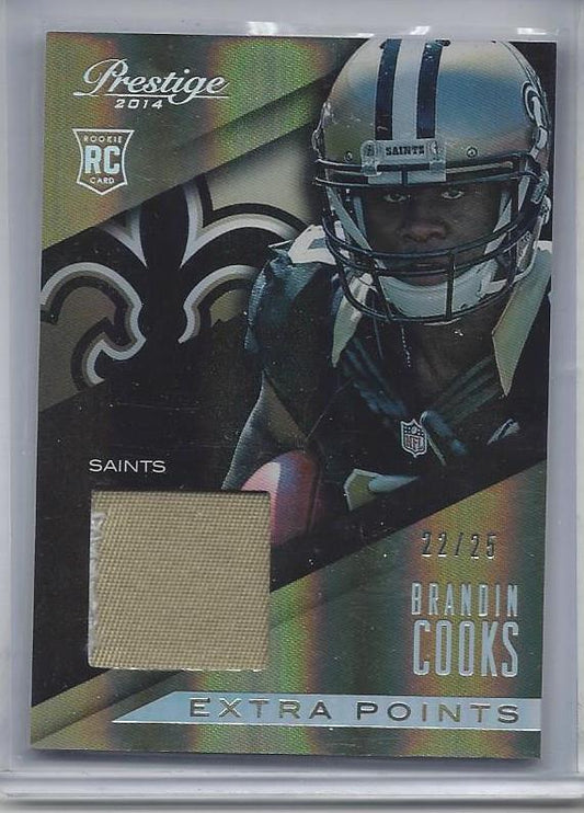 BRANDIN COOKS 2014 PRESTIGE EXTRA POINTS SAINTS 2 COLOR PATCH RC #D 22/25