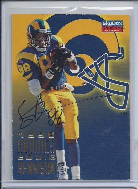 EDDIE KENNISON 1996 SKYBOX IMPACT ROOKIES RARE ON CARD RAMS AUTO RC #A5