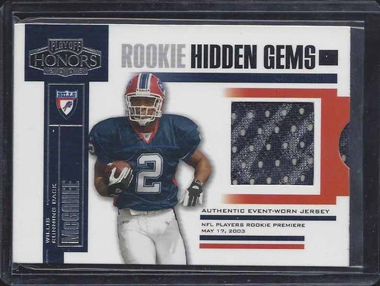 WILLIS MCGAHEE 2003 PLAYOFF HONORS HIDDEN GEMS PULLOUT JERSEY AUTO RC #D 37/700