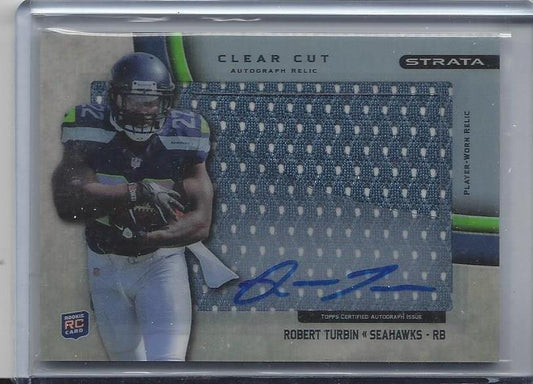 ROBERT TURBIN 2012 TOPPS STRATA CLEAR CUT JUMBO SEAHAWKS JERSEY ON CARD AUTO RC