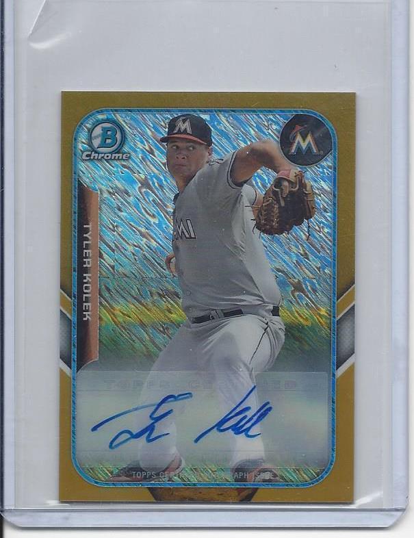 TYLER KOLEK 2015 BOWMAN CHROME PROSPECTS MINI GOLD WAVE REFRACTOR AUTO #D 29/50