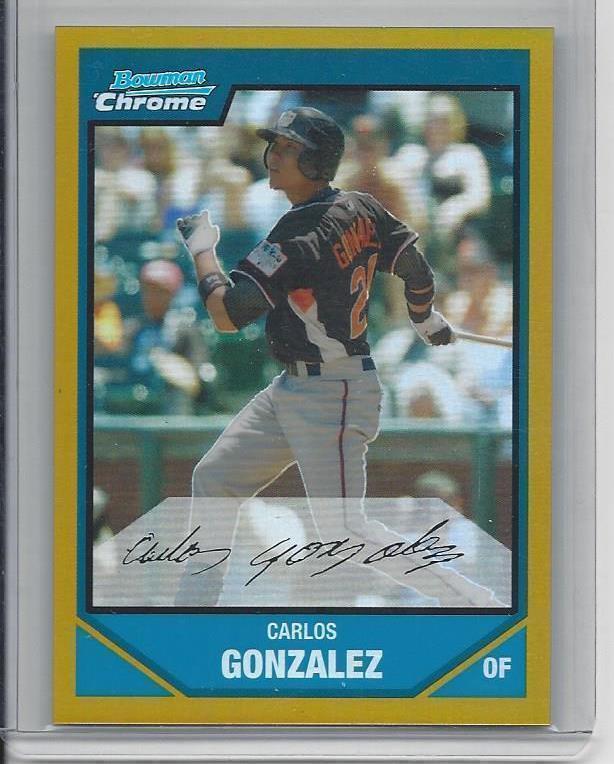 CARLOS GONZALEZ 2007 BOWMAN DRAFT CHROME PROSPECTS GOLD REFRACTOR RC #D 39/50