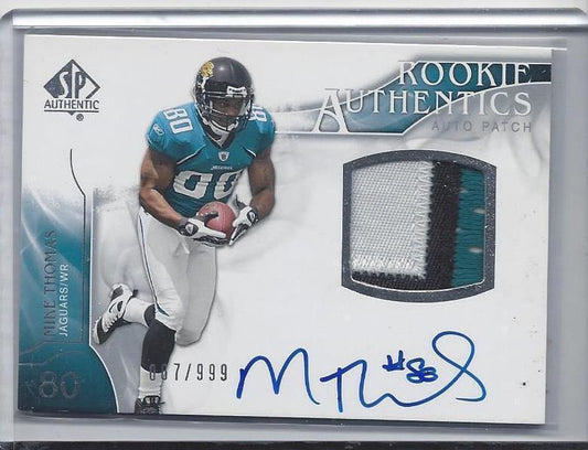 MIKE THOMAS 2009 SP AUTHENTIC RPA 3 COLOR JAGUARS PATCH AUTO RC #D /999