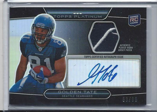 GOLDEN TATE 2010 TOPPS PLATINUM BLACK REFRACTOR REEBOK LOGO PATCH AUTO RC #D /99
