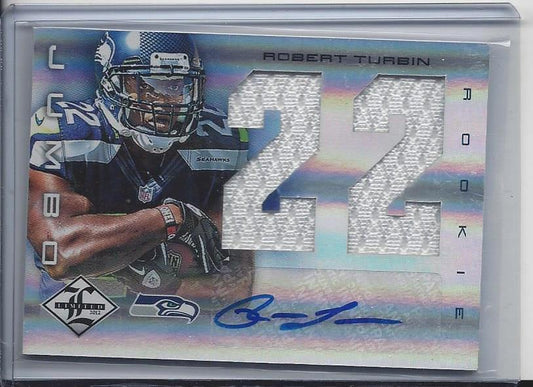 ROBERT TURBIN 2012 LIMITED JUMBO JERSEY NUMBER DUAL JERSEY AUTO RC #D 28/49