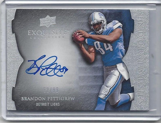 BRANDON PETTIGREW 2009 EXQUISITE ENDORSEMENTS LIONS ON CARD AUTO RC #D 52/99