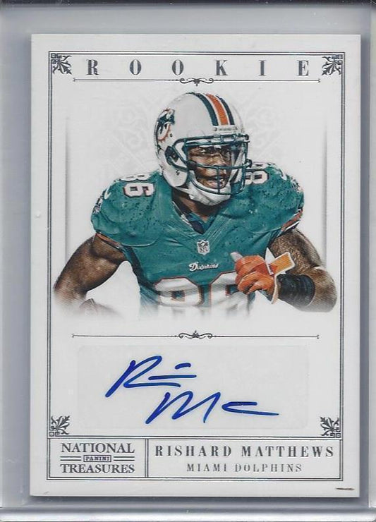 RISHARD MATTHEWS 2012 NATIONAL TREASURES DOLPHINS TRUE ROOKIE AUTO RC #D 81/99