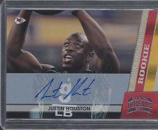 JUSTIN HOUSTON 2011 PANINI THREADS HOLOFOIL CHIEFS ROOKIE AUTO RC #D /299