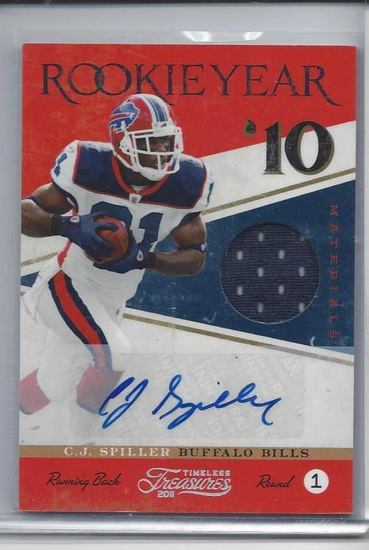 C.J. SPILLER 2011 TIMELESS TREASURES ROOKIE YEAR '10 JERSEY AUTO #D 10/10