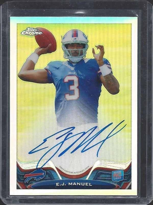 E.J. MANUEL 2013 TOPPS CHROME PHOTO VARIATION REFRACTOR ON CARD ROOKIE AUTO RC