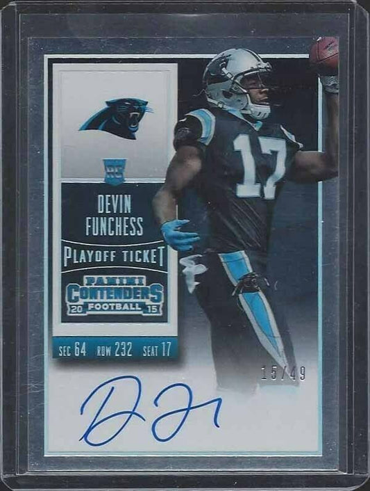 DEVIN FUNCHESS 2015 CONTENDERS PLAYOFF TICKET VARIATION ON CARD AUTO RC #D 33/49