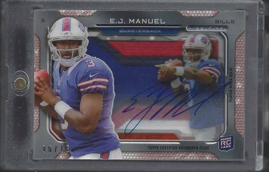 E.J. MANUEL 2013 TOPPS STRATA SIGNATURE RELIC SHADOWBOX JUMBO PATCH AUTO RC /15