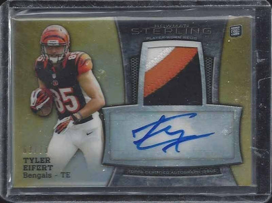 TYLER EIFERT 2013 BOWMAN STERLING GOLD REFRACTOR RPA 3 COLOR PATCH AUTO RC /75