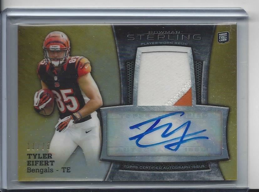 TYLER EIFERT 2013 BOWMAN STERLING GOLD REFRACTOR RPA 3 COLOR PATCH AUTO RC /75