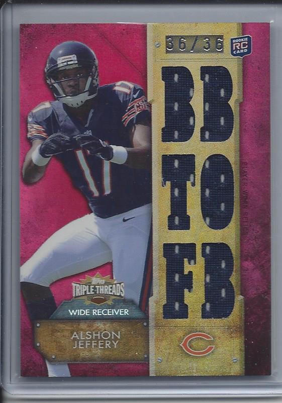 ALSHON JEFFERY 2012 TOPPS TRIPLE THREADS "BB TO FB" TRIPLE JERSEY RC #D 36/36