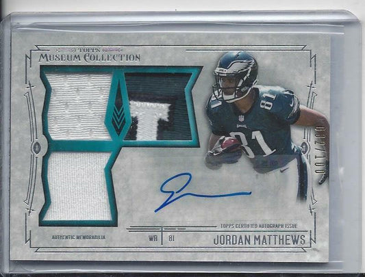 JORDAN MATTHEWS 2014 TOPPS MUSEUM EAGLES TRIPLE JERSEY AUTO RC #D /100