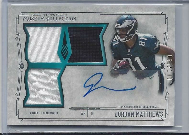 JORDAN MATTHEWS 2014 TOPPS MUSEUM EAGLES TRIPLE JERSEY AUTO RC #D /100