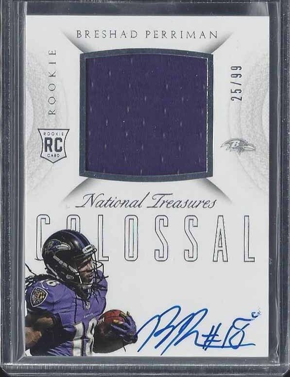 BRESHAD PERRIMAN 2015 NATIONAL TREASURES COLOSSAL JERSEY ON CARD AUTO RC #D /99