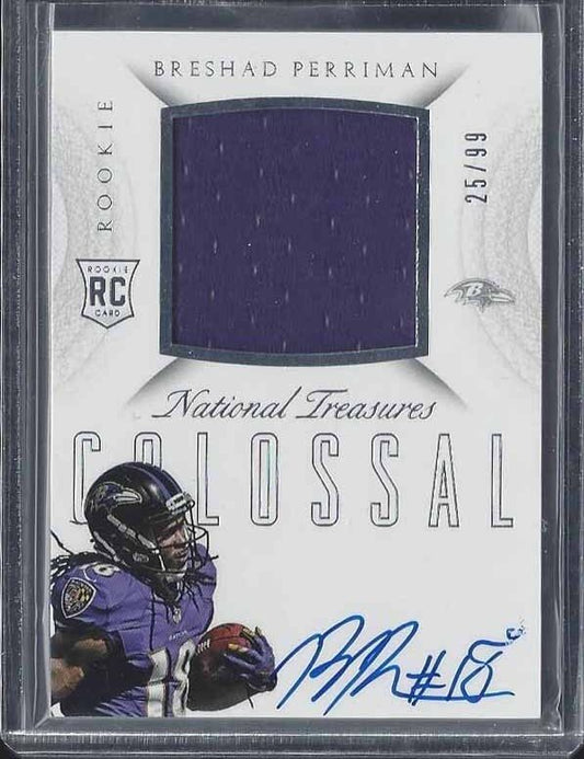 BRESHAD PERRIMAN 2015 NATIONAL TREASURES COLOSSAL JERSEY ON CARD AUTO RC #D /99