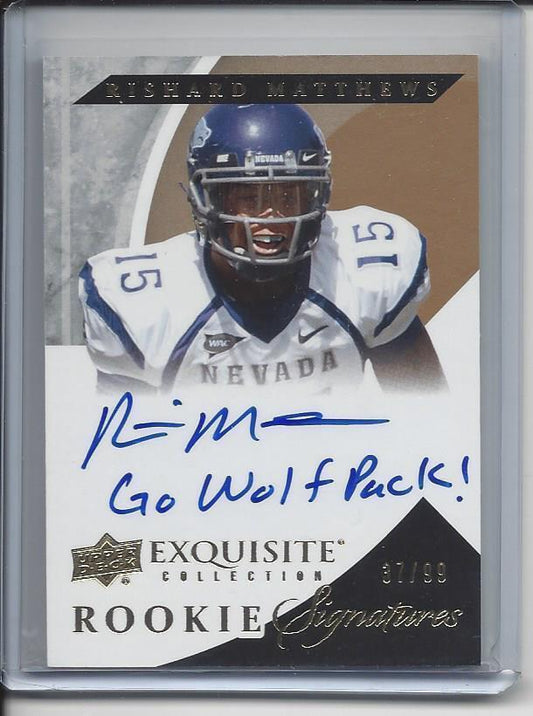 RISHARD MATTHEWS 2012 UD EXQUISITE "GO WOLF PACK" INSCRIPTION ONCARD AUTO RC /99