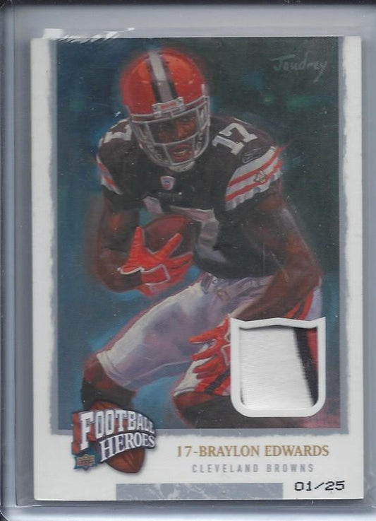 BRAYLON EDWARDS 2008 UD HEROES ARTIST PAINTING 3 COLOR PATCH #D 1/25