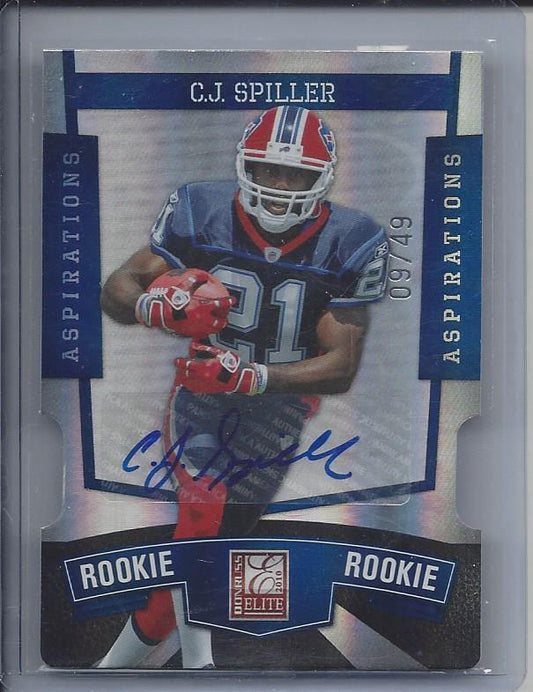 C.J. SPILLER 2010 DONRUSS ELITE ASPIRATIONS BLUE DIE CUT AUTO RC #D 9/49