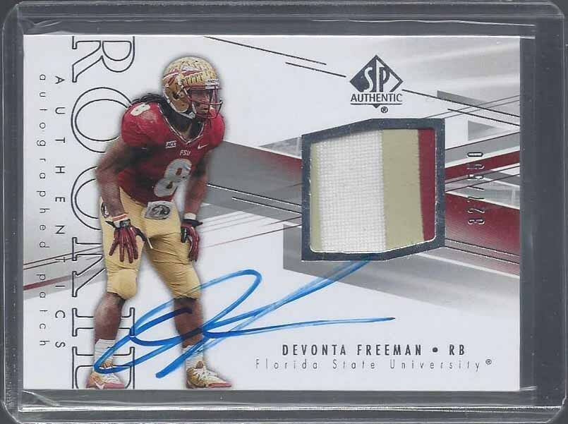 DEVONTA FREEMAN 2014 SP AUTHENTIC RPA FSU ROOKIE PATCH ON CARD AUTO RC #D /550