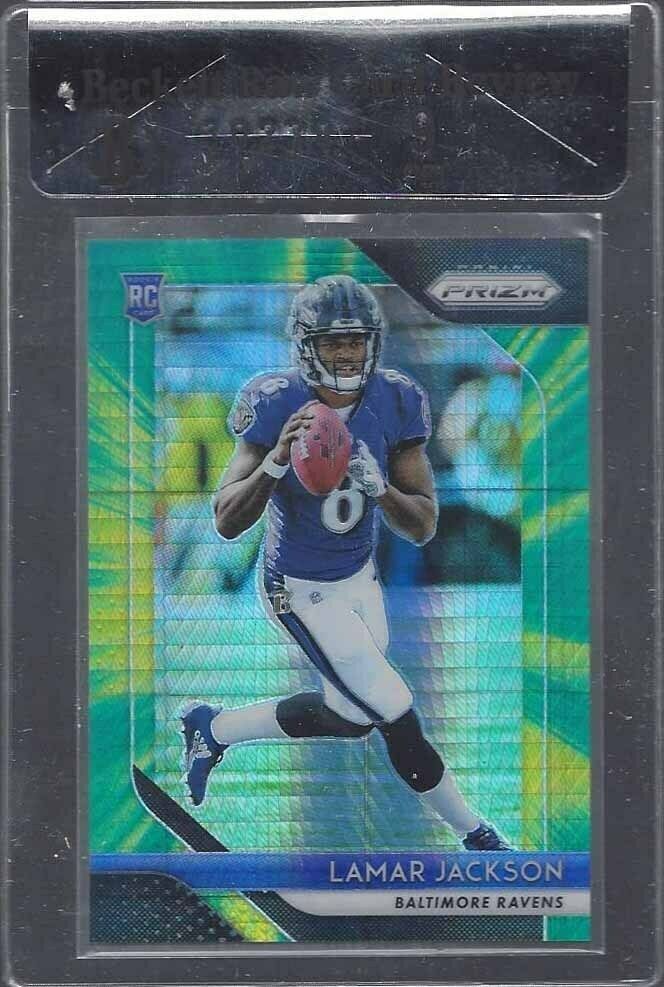 LAMAR JACKSON 2018 PANINI PRIZM TRI COLOR PRIZMS ROOKIE RC #D 173/275 BGS 9 MINT
