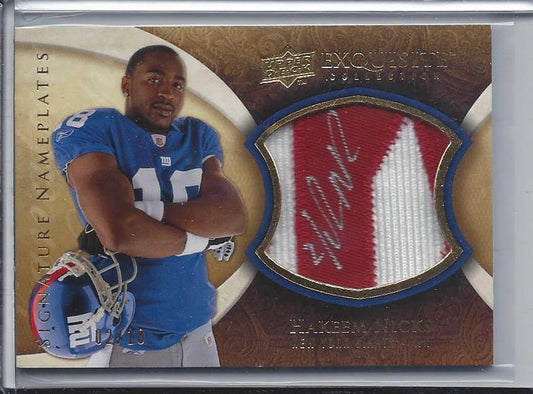 HAKEEM NICKS 2009 EXQUISITE NAMEPLATES 2 COLOR ON PATCH ROOKIE AUTO RC #D 2/10