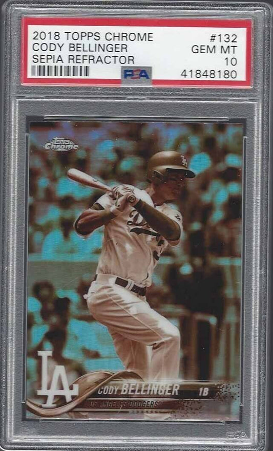 CODY BELLINGER 2018 TOPPS CHROME SEPIA REFRACTOR #132 PSA 10 GEM MINT POP 8