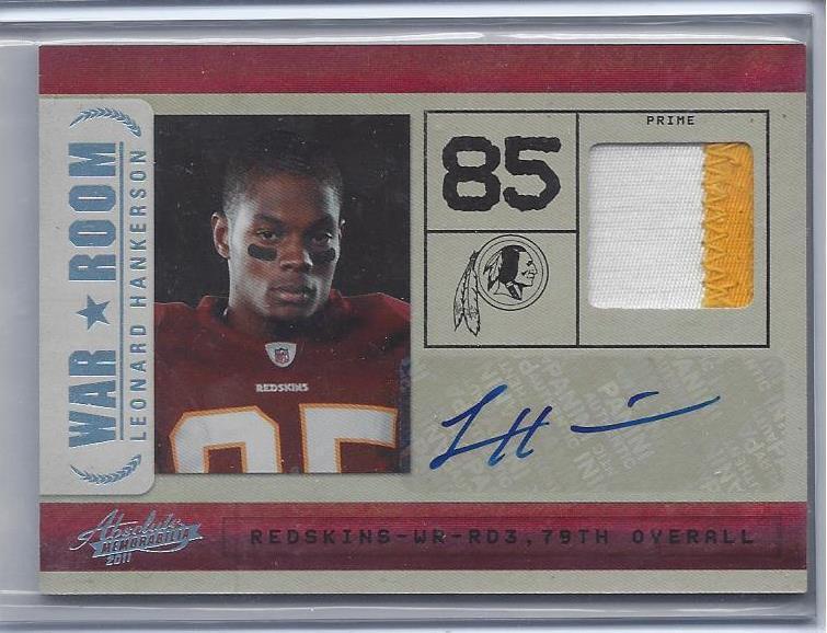 LEONARD HANKERSON 2011 ABSOLUTE WAR ROOM 2 COLOR PATCH AUTO RC #D 18/25