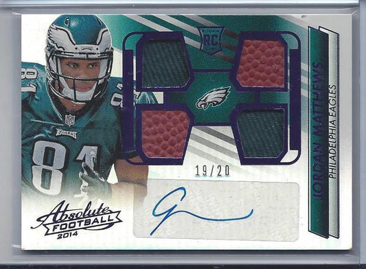 JORDAN MATTHEWS 2014 ABSOLUTE PURPLE QUAD JERSEY BALL AUTO RC #D 19/20