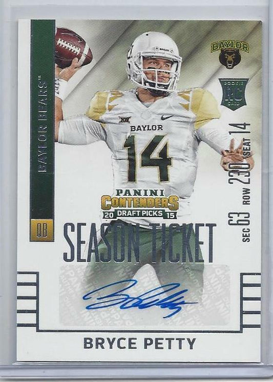 BRYCE PETTY 2015 CONTENDERS COLLEGE DRAFT PICKS JETS BAYLOR AUTO RC #161