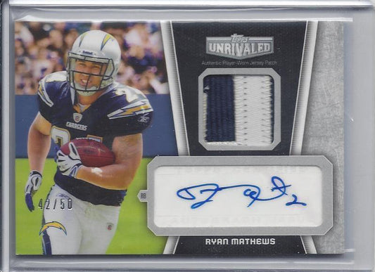 RYAN MATHEWS 2010 TOPPS UNRIVALED 2 COLOR PATCH AUTO RC #D 42/50