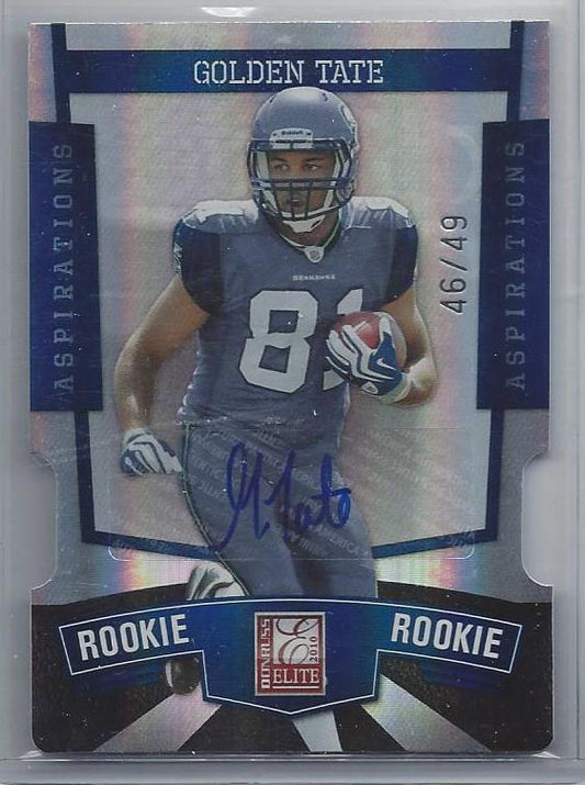 GOLDEN TATE 2010 DONRUSS ELITE ASPIRATIONS BLUE DIE CUT ROOKIE AUTO RC #D /49