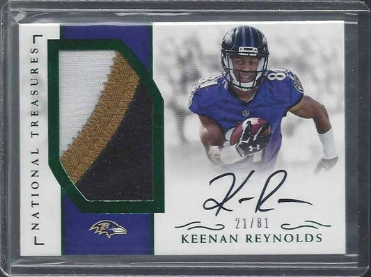 KEENAN REYNOLDS 2016 NATIONAL TREASURES GREEN JERSEY NUMBER PATCH AUTO RC /81