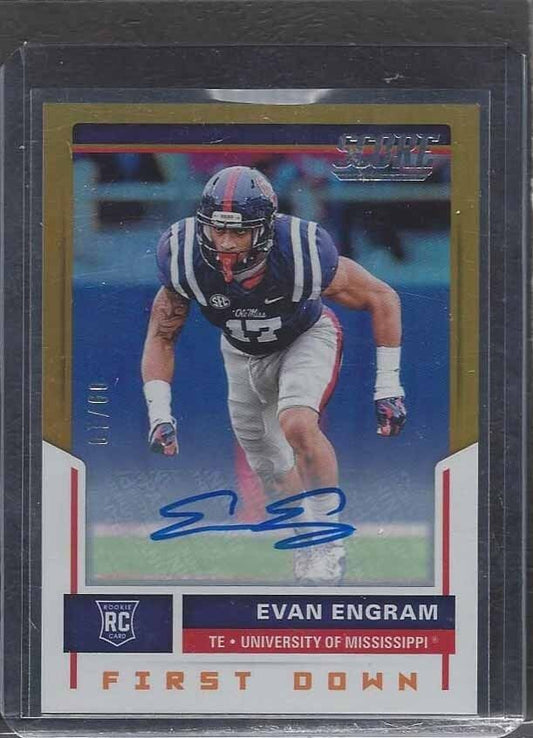EVAN ENGRAM 2017 SCORE ORANGE FIRST DOWN AUTO RC #D 9/10