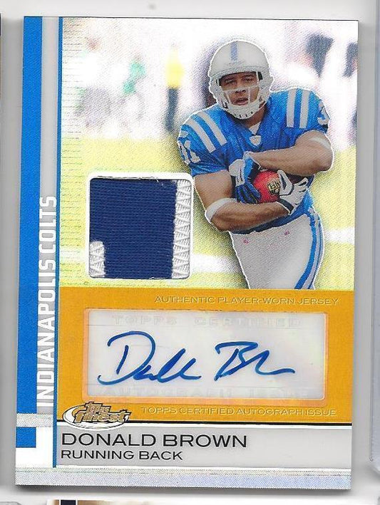 DONALD BROWN 2009 TOPPS FINEST GOLD REFRACTOR RPA 2 COLOR PATCH AUTO RC #D 10/25