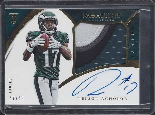 NELSON AGHOLOR 2015 IMMACULATE GOLD RPA JUMBO 4 COLOR PATCH ON CARD AUTO RC /49