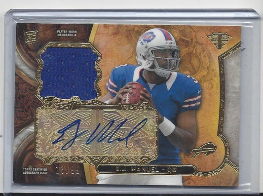 E.J. MANUEL 2013 TOPPS TRIPLE THREADS BILLS JERSEY RELIC AUTO RC #D 13/99