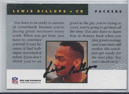 LEWIS BILLUPS 1992 PRO LINE PORTRAITS PACKERS ON CARD AUTO w/ CRIMP SUPER RARE!